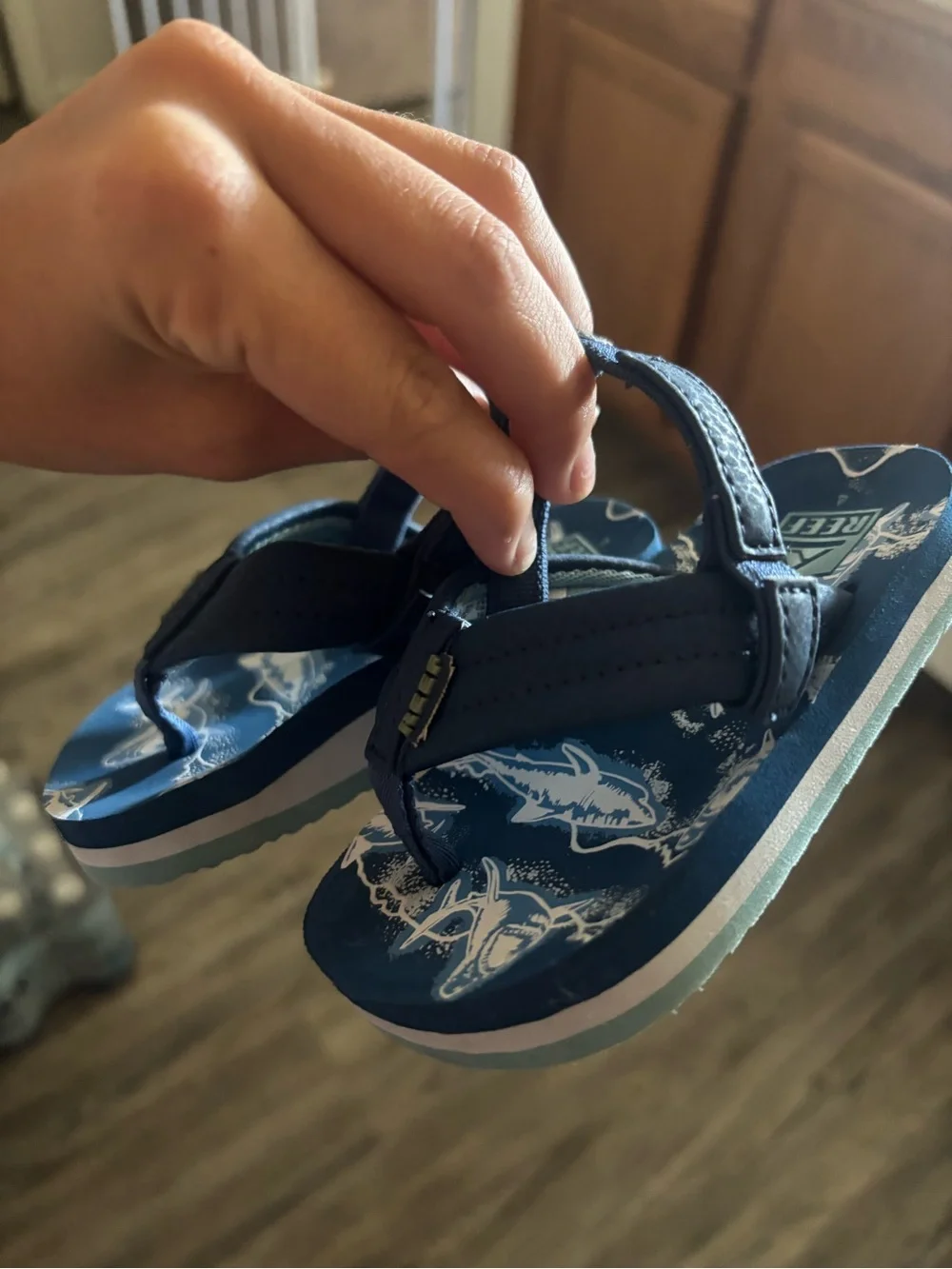 Reef Kids Navy Blue Shark Print Sandals